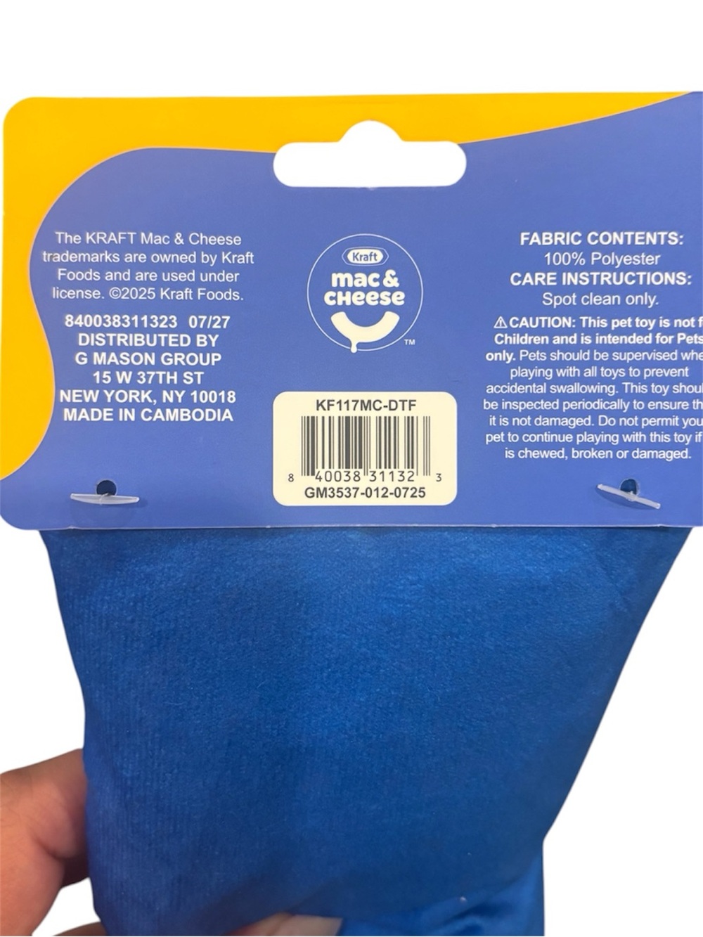 Kraft Mac & Cheese Plush Dog Squeaker Toy - NEW - Picture 3 of 3